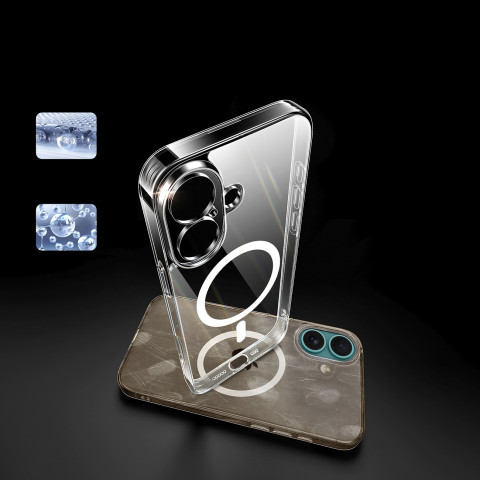 
Elegantiškas skaidrus magnetinis dėklas „iPhone 16 Plus“ su „MagSafe“ – permatomas
