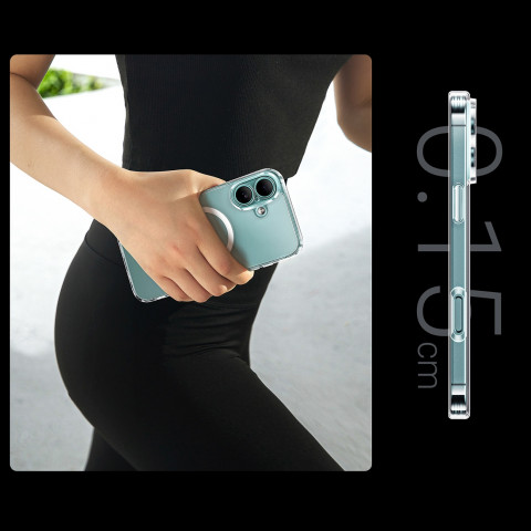 
Elegantiškas skaidrus magnetinis dėklas „iPhone 16 Plus“ su „MagSafe“ – permatomas
