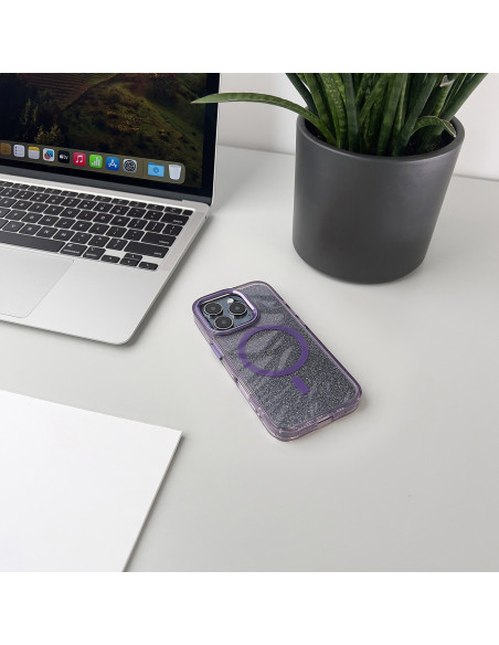 
„Samsung Galaxy S24 FE“ blizgučių dėklas „MagSafe“ apsauginis dėklas – violetinis su blizgučiais
