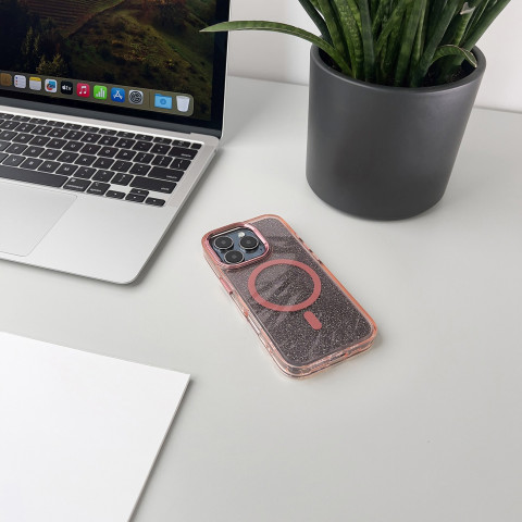 
„Samsung Galaxy S24 FE“ blizgučių dėklas „Mag Safe“ – rožinis su blizgučiais
