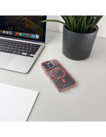 
„Samsung Galaxy S24 FE“ blizgučių dėklas „Mag Safe“ – rožinis su blizgučiais
