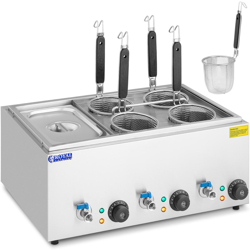 Makaronų viryklė makaronų viryklė su čiaupais 4 krepšeliai + GN 1/3 3 x 6,5 l 3000 W