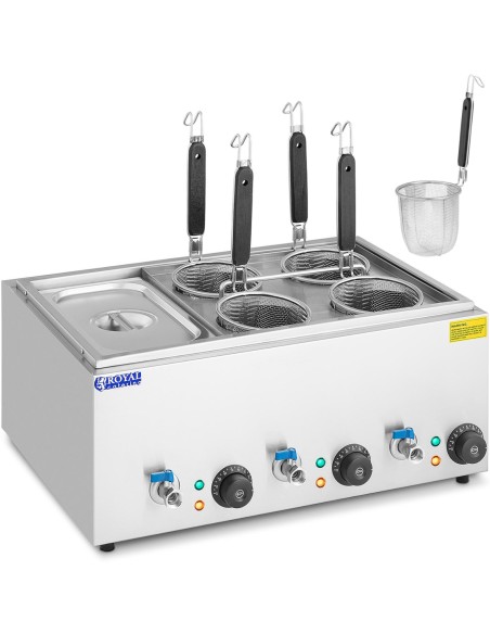 Makaronų viryklė makaronų viryklė su čiaupais 4 krepšeliai + GN 1/3 3 x 6,5 l 3000 W Makaronų viryklė makaronų viryklė su čiaupais 4 krepšeliai + GN 1/3 3 x 6,5 l 3000 W
