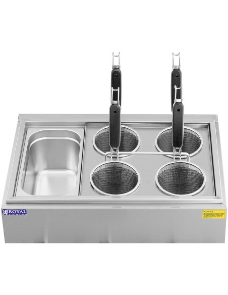 Makaronų viryklė makaronų viryklė su čiaupais 4 krepšeliai + GN 1/3 3 x 6,5 l 3000 W Makaronų viryklė makaronų viryklė su čiaupais 4 krepšeliai + GN 1/3 3 x 6,5 l 3000 W
