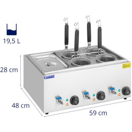 Makaronų viryklė makaronų viryklė su čiaupais 4 krepšeliai + GN 1/3 3 x 6,5 l 3000 W
