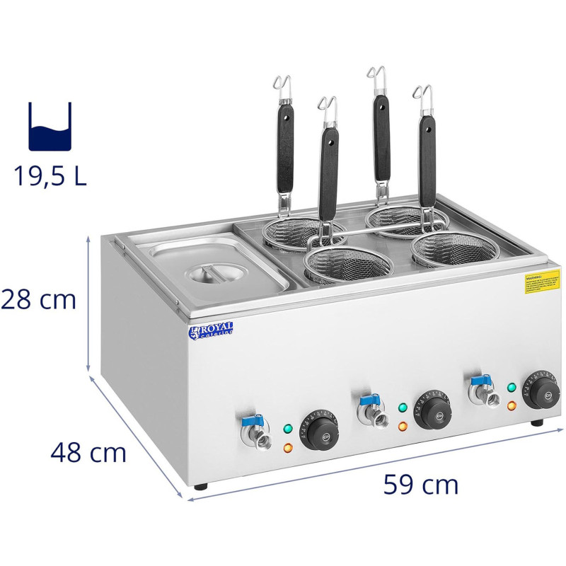Makaronų viryklė makaronų viryklė su čiaupais 4 krepšeliai + GN 1/3 3 x 6,5 l 3000 W