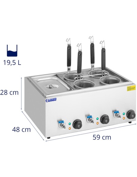 Makaronų viryklė makaronų viryklė su čiaupais 4 krepšeliai + GN 1/3 3 x 6,5 l 3000 W Makaronų viryklė makaronų viryklė su čiaupais 4 krepšeliai + GN 1/3 3 x 6,5 l 3000 W