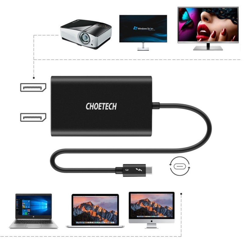 Adapterio skirstytuvas USB Type C Thunderbolt 3 juodas