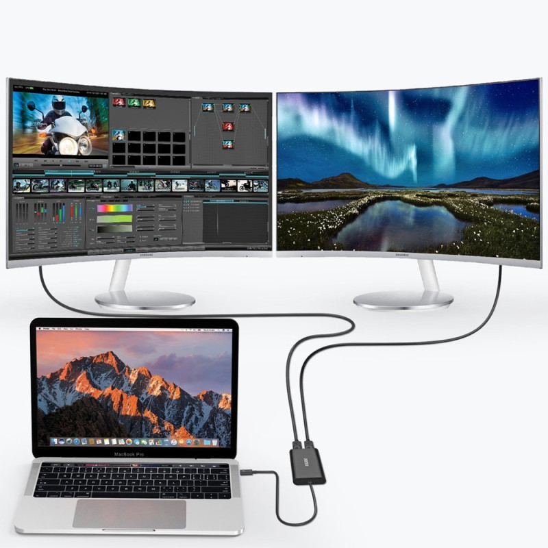 Adapterio skirstytuvas USB Type C Thunderbolt 3 juodas