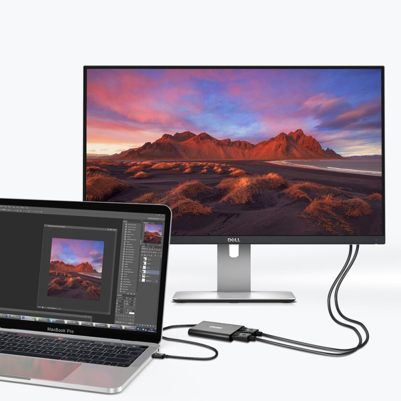 Adapterio skirstytuvas USB Type C Thunderbolt 3 juodas