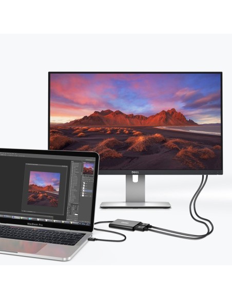 Adapterio skirstytuvas USB Type C Thunderbolt 3 juodas Adapterio skirstytuvas USB Type C Thunderbolt 3 juodas