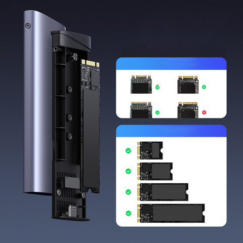 
M.2 NVMe/ SATA SSD korpusas - sidabrinis
