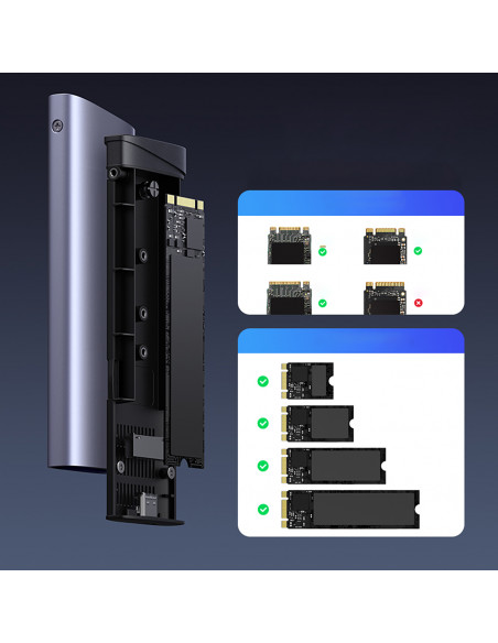 
M.2 NVMe/ SATA SSD korpusas - sidabrinis
