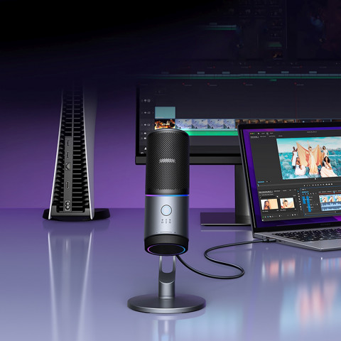 
USB-A RGB LED stalo stovas mikrofonui - sidabrinis
