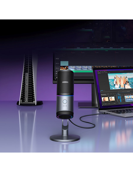 
USB-A RGB LED stalo stovas mikrofonui - sidabrinis
