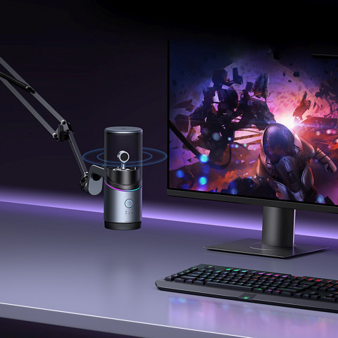 
USB-A RGB LED stalo stovas mikrofonui - sidabrinis
