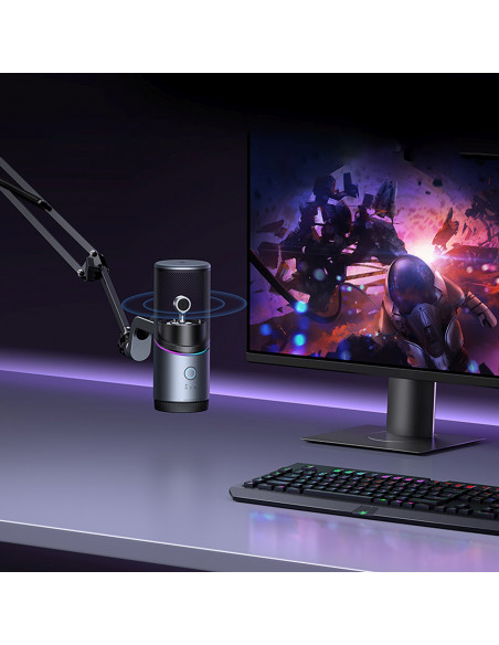 
USB-A RGB LED stalo stovas mikrofonui - sidabrinis
