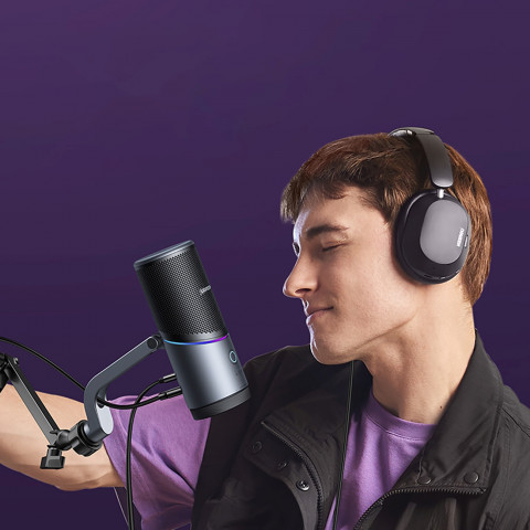 
USB-A RGB LED stalo stovas mikrofonui - sidabrinis
