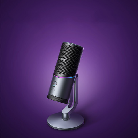 
USB-A RGB LED stalo stovas mikrofonui - sidabrinis
