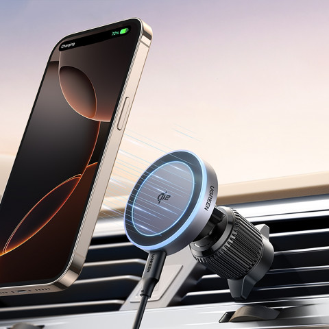 
„MagSafe Qi2“ belaidis automobilinis įkroviklio laikiklis – juodas
