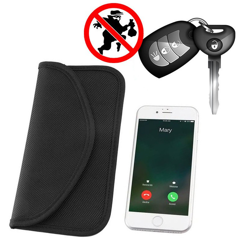 Apsaugos nuo vagystės dėklas automobilio raktams Faraday narvas 20x11cm juodas