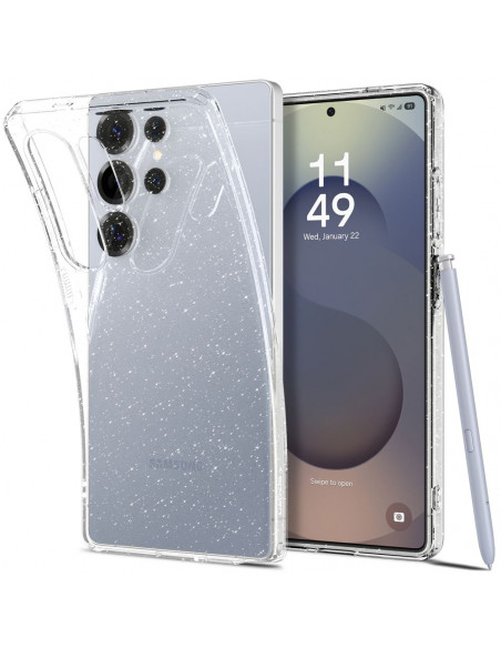 
„Samsung Galaxy S25 Ultra“ skystųjų kristalų dėklas – skaidrus ir blizgus
