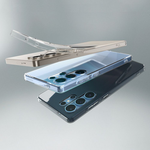 
„Samsung Galaxy S25 Ultra“ skystųjų kristalų dėklas – skaidrus ir blizgus
