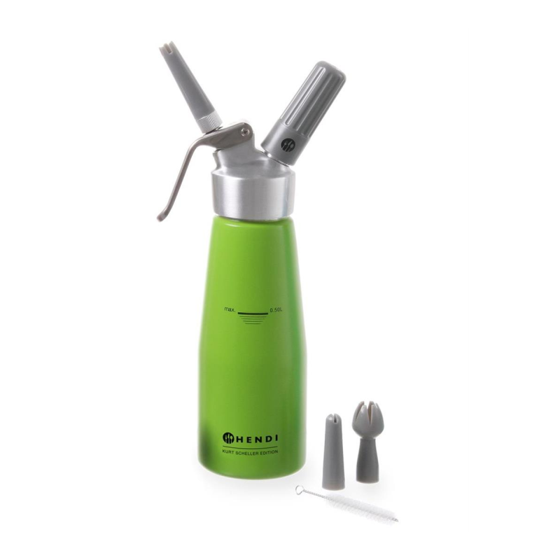Plaktos grietinėlės sifonas Kurt Scheller Green 0,5 L - Hendi 975879 Plaktos grietinėlės sifonas Kurt Scheller Green 0,5 L - Hendi 975879