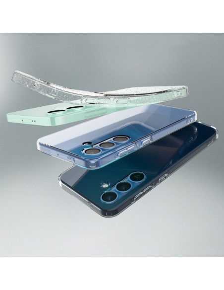 
„Samsung Galaxy S25+“ skystųjų kristalų dėklas – blizgučiais permatomas
