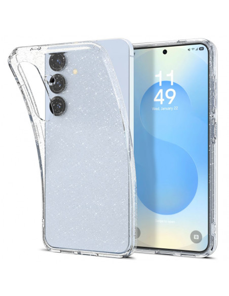 
„Samsung Galaxy S25“ skystųjų kristalų dėklas – blizgučiais permatomas
