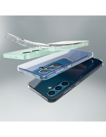 
„Samsung Galaxy S25“ skystųjų kristalų dėklas – blizgučiais permatomas
