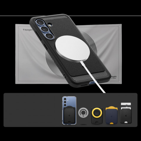 
„Samsung Galaxy S25 Rugged Armor MagSafe“ dėklas – matinės juodos spalvos
