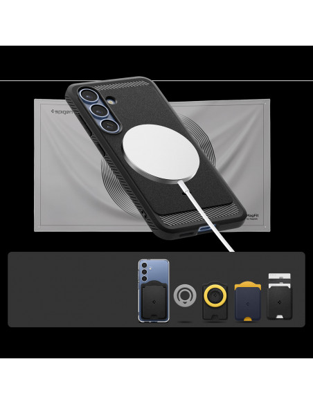 
„Samsung Galaxy S25 Rugged Armor MagSafe“ dėklas – matinės juodos spalvos
