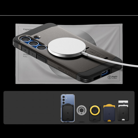 
„Samsung Galaxy S25“ dėklas su tvirtu „Tough Armor MagSafe“ stovu – pilkas
