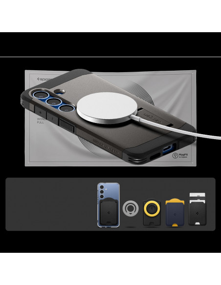 
„Samsung Galaxy S25“ dėklas su tvirtu „Tough Armor MagSafe“ stovu – pilkas
