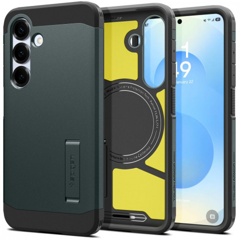 
„Samsung Galaxy S25“ dėklas su tvirtu „Tough Armor MagSafe“ stovu – žalias
