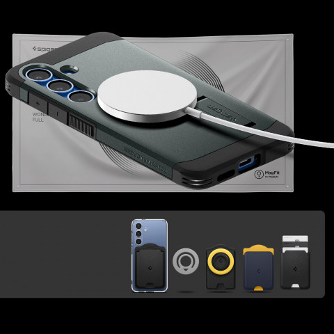 
„Samsung Galaxy S25“ dėklas su tvirtu „Tough Armor MagSafe“ stovu – žalias
