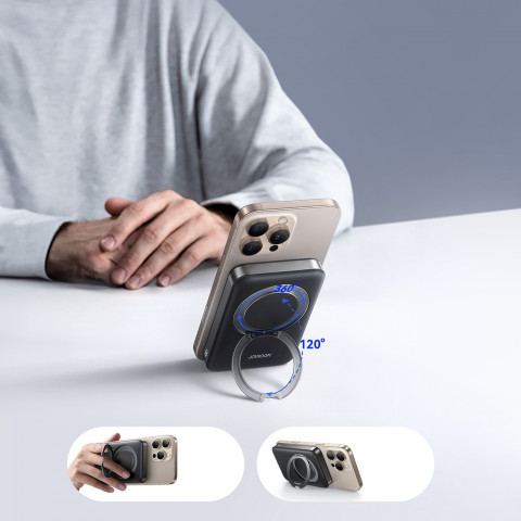 
Išorinė baterija 10000mAh 22.5W Qi2 JR-PBM12 MagSafe su stovu - juoda
