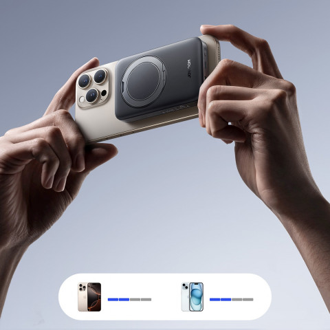 
Išorinė baterija 10000mAh 22.5W Qi2 JR-PBM12 MagSafe su stovu - juoda
