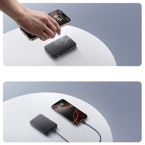 
Išorinė baterija 10000mAh 22.5W Qi2 JR-PBM12 MagSafe su stovu - juoda
