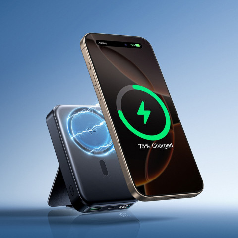 
Išorinė baterija 10000mAh 22.5W Qi2 JR-PBM11 MagSafe su stovu - juoda
