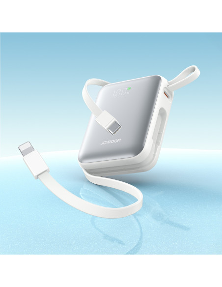 
10000mAh 22,5W išorinė baterija su integruotu USB-C „Lightning“ laidu – balta
