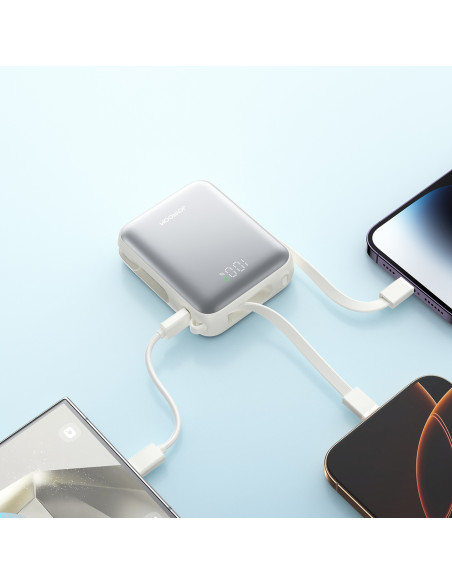 
10000mAh 22,5W išorinė baterija su integruotu USB-C „Lightning“ laidu – balta
