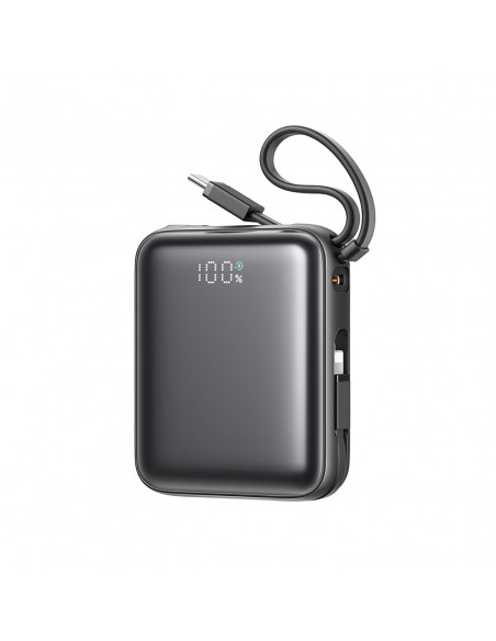 
10000mAh 22,5W išorinė baterija su integruotu USB-C „Lightning“ laidu – juoda
