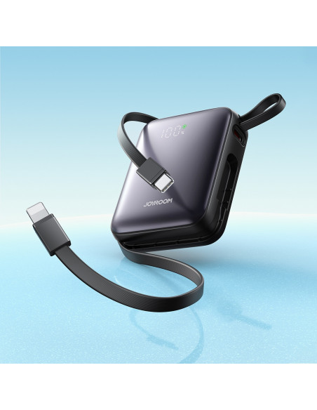 
10000mAh 22,5W išorinė baterija su integruotu USB-C „Lightning“ laidu – juoda
