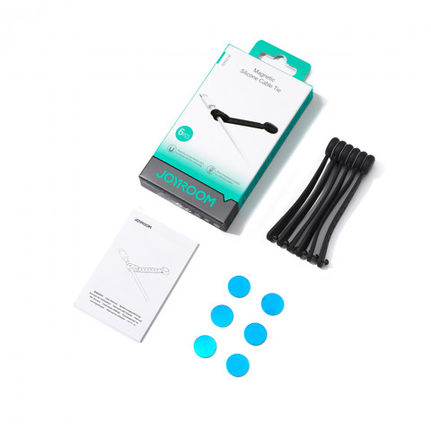 
Silikoniniai kabelių raišteliai su magnetu, juodi - 6 vnt. rinkinys
