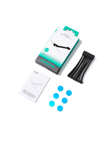 
Silikoniniai kabelių raišteliai su magnetu, juodi - 6 vnt. rinkinys
