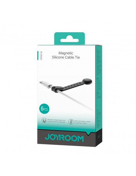 
Silikoniniai kabelių raišteliai su magnetu, juodi - 6 vnt. rinkinys
