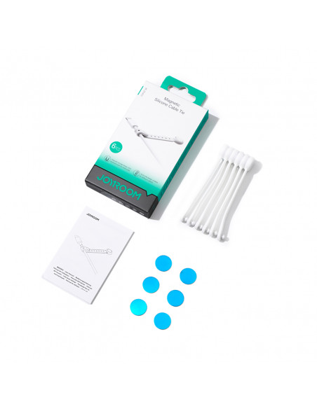 
Silikoniniai kabelių raišteliai su magnetu, balti - 6 vnt. rinkinys
