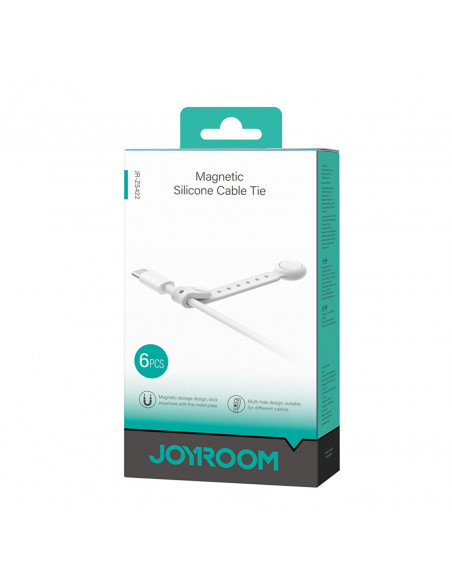 
Silikoniniai kabelių raišteliai su magnetu, balti - 6 vnt. rinkinys
